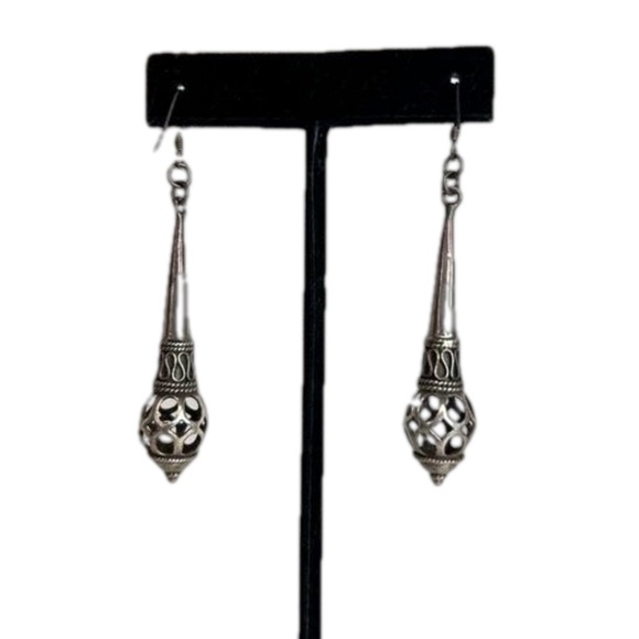 Sterling Silver Long Drop Earrings - Picture 2 of 7